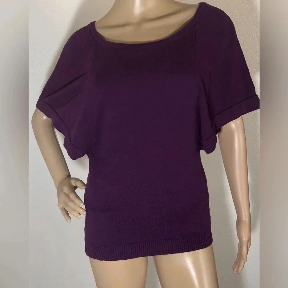 Susie Rose Plum Purple 100% Cotton Wide Short Dolman Sleeve T Shirt Women Sz 7/8